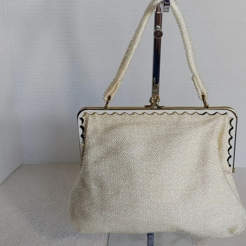 Vintage 50s Lumerd Sparkly White Evening Bag with matching coin purse - Picture 16 of 16